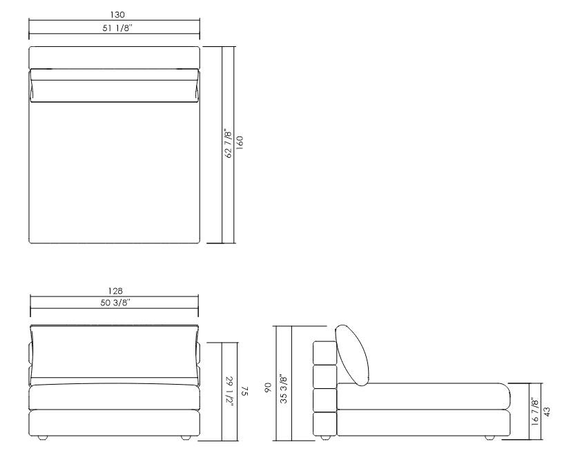CHAISE SEM BRAÇO 130 CM ABITO